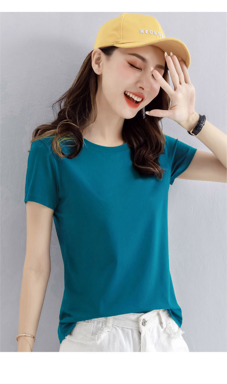短袖t恤女2022新款潮ins夏季女装修身显瘦百搭上衣半袖体恤衫孔雀蓝