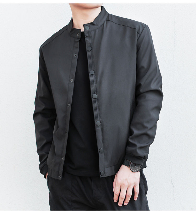 薄款紧身男士夹克成熟稳重男上装衣服男装联名jk006黑色l建议115130斤