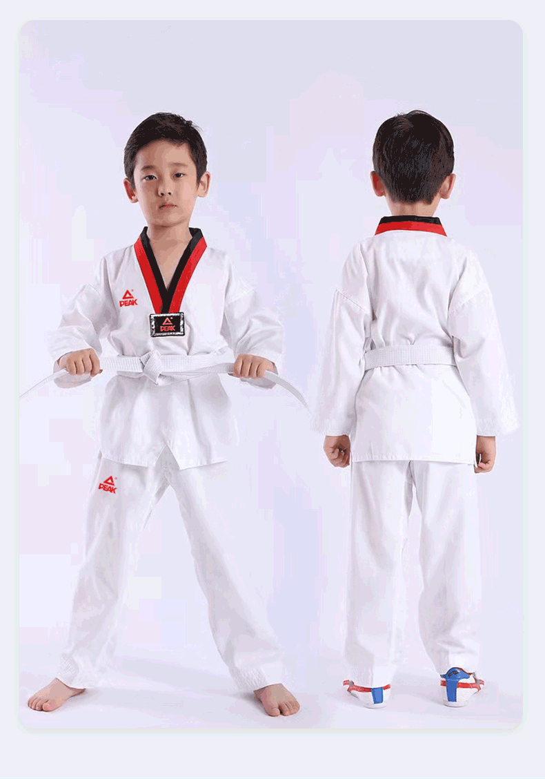 匹克peak跆拳道服儿童长袖长裤套装初学比赛考级训练服装yz51203黑红