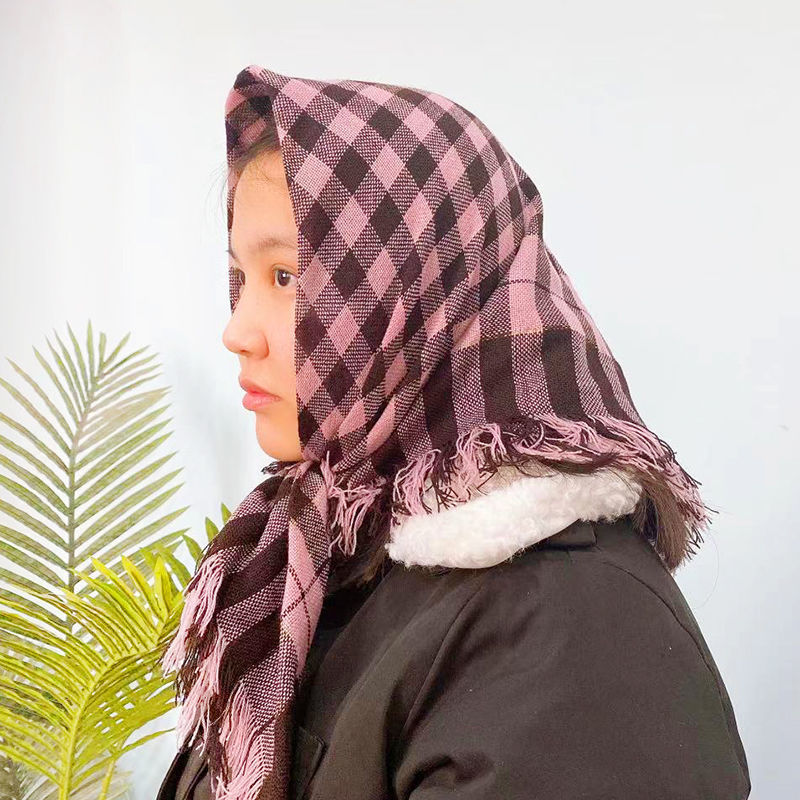 梦茜儿新品老人四方头巾秋冬针织包头老人方巾女加厚保暖中老年人围巾