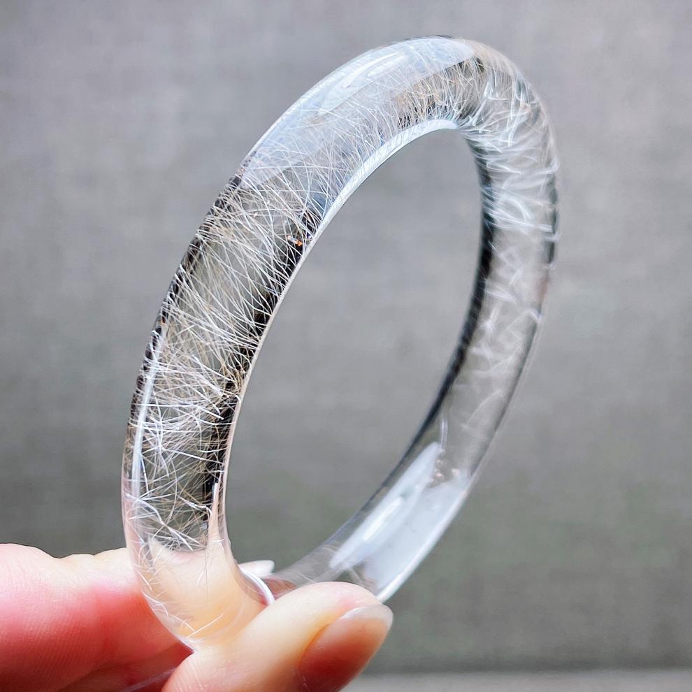 古珍银发晶手镯白发晶细圆条水晶镯子女款57细条镯一物一图送长辈妈妈