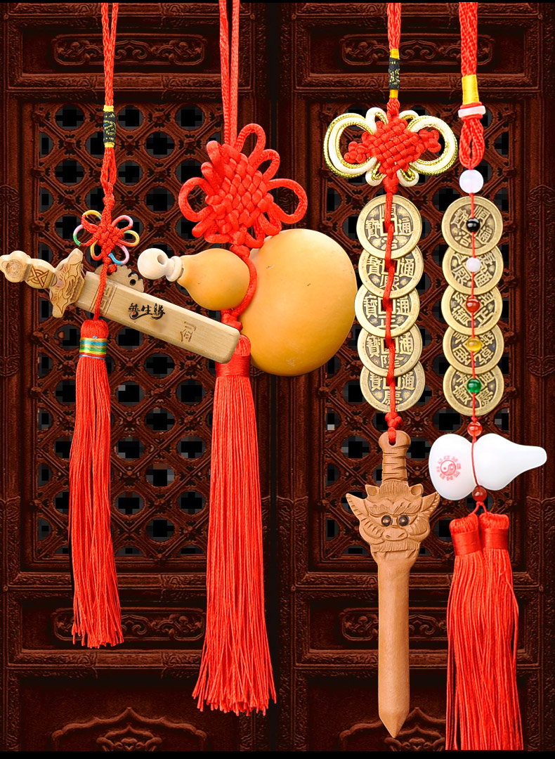 铜五帝钱门对门桃木剑真品葫芦挂件野生开口五帝铜钱门口家用客厅开口