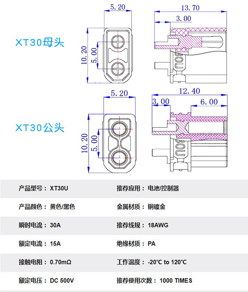 90s连接器150公母对接插头pw锂电池插座 xt30u 母头(10个)【图片 价格