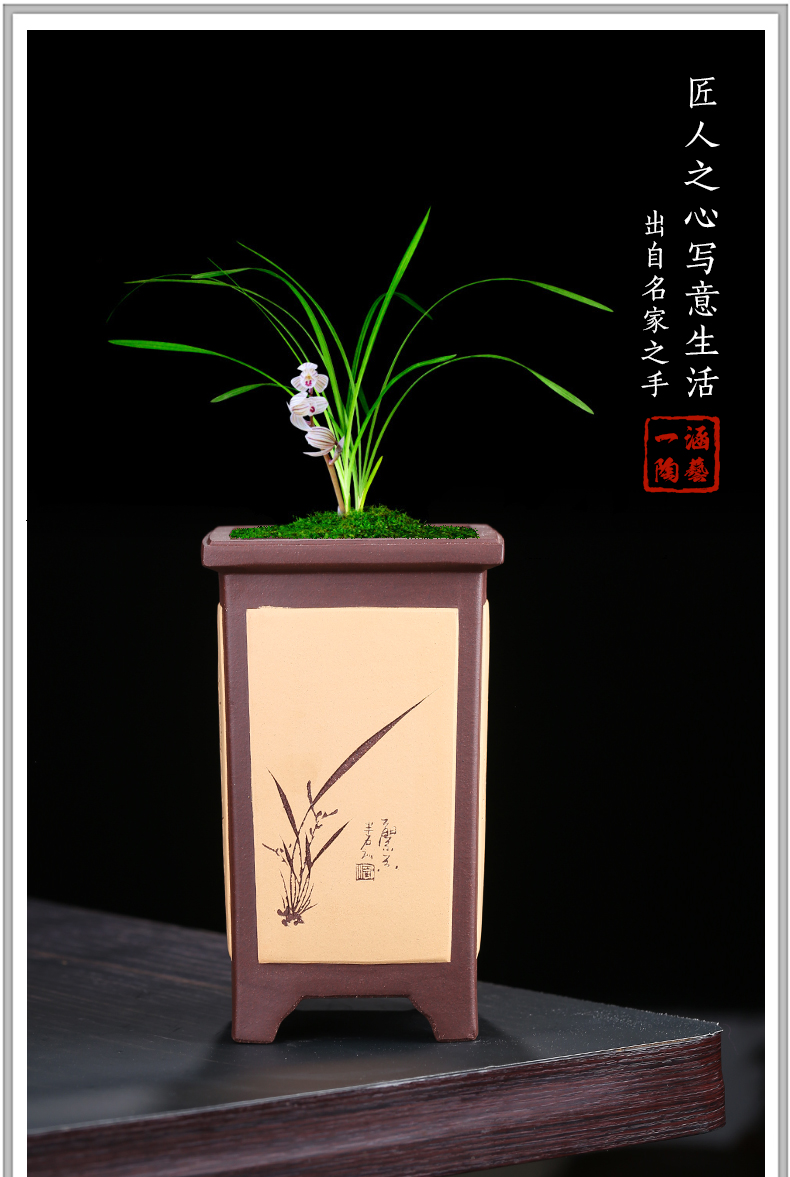 宜兴紫砂花盆名家四方兰花草盆景盆签筒小型春蕙建兰古典