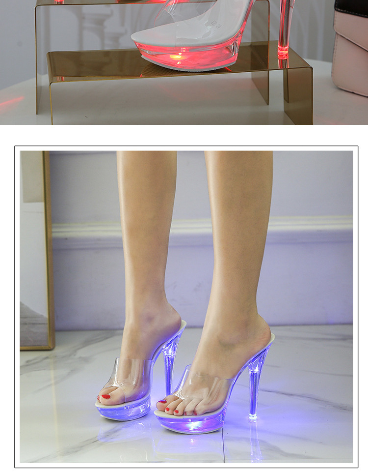 【抖音网红同款】发光水晶鞋 发光led蹦迪神器性感超高跟鞋细跟防水台