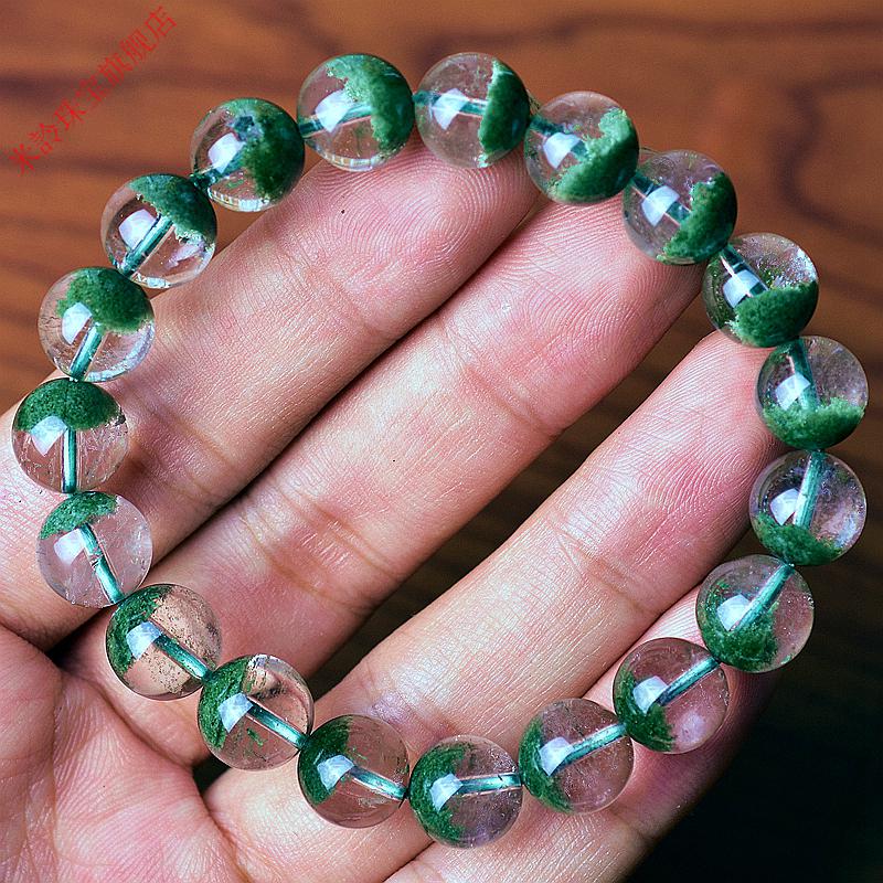 巴西天然绿幽灵手链男女款聚宝盆千层沙满绿水晶手串一物一图西瓜红c