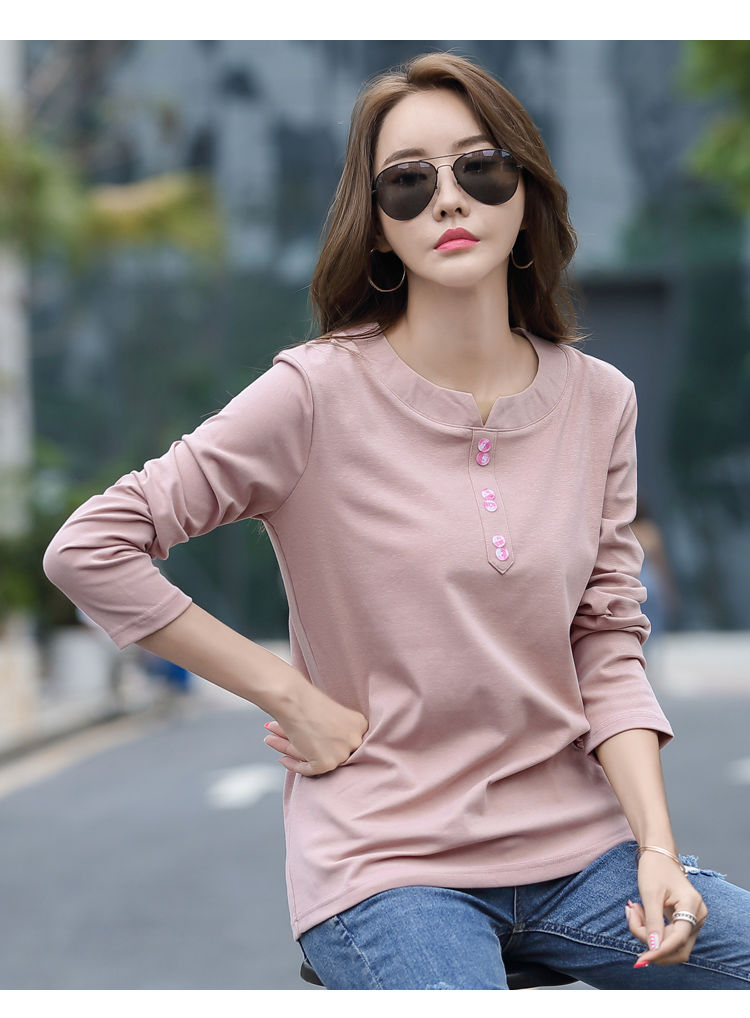 cken纯棉长袖大码t恤女2021新款韩版春秋宽松百搭打底衫女士上衣外穿