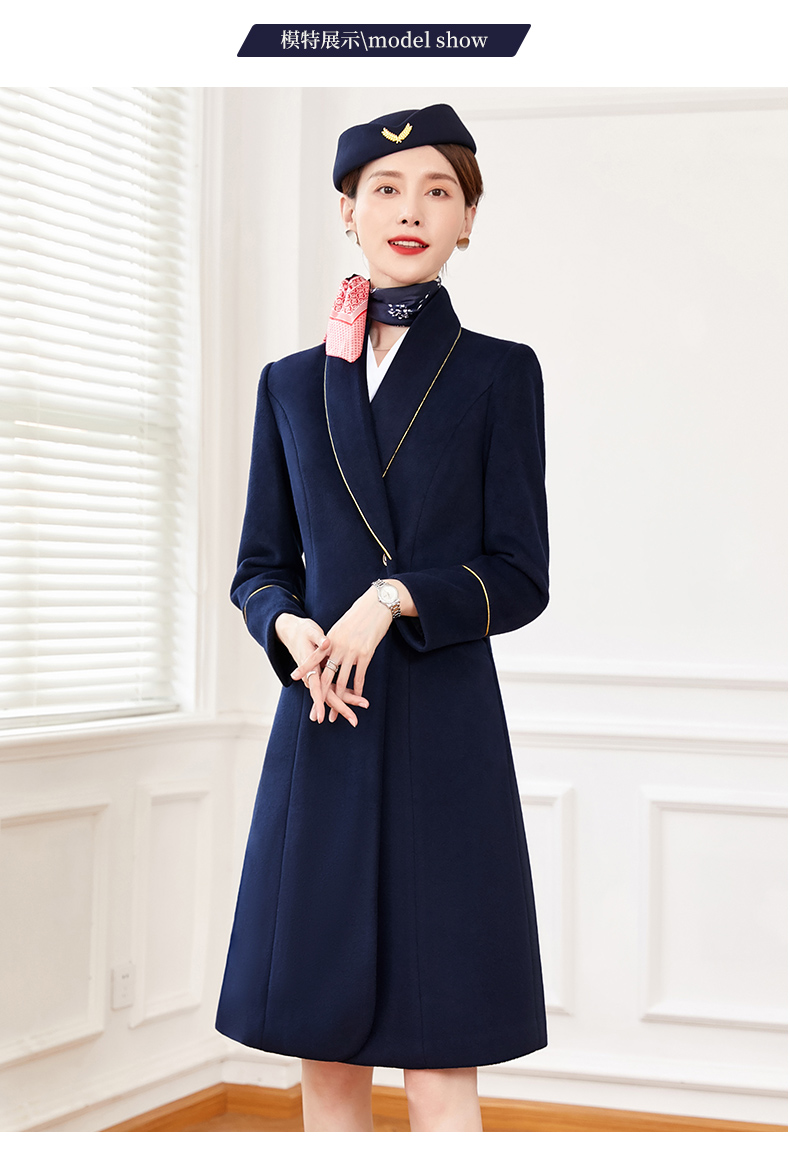 nteo毛呢外套女冬季中长款空姐高端前台工作服加厚羊毛呢子职业装大衣
