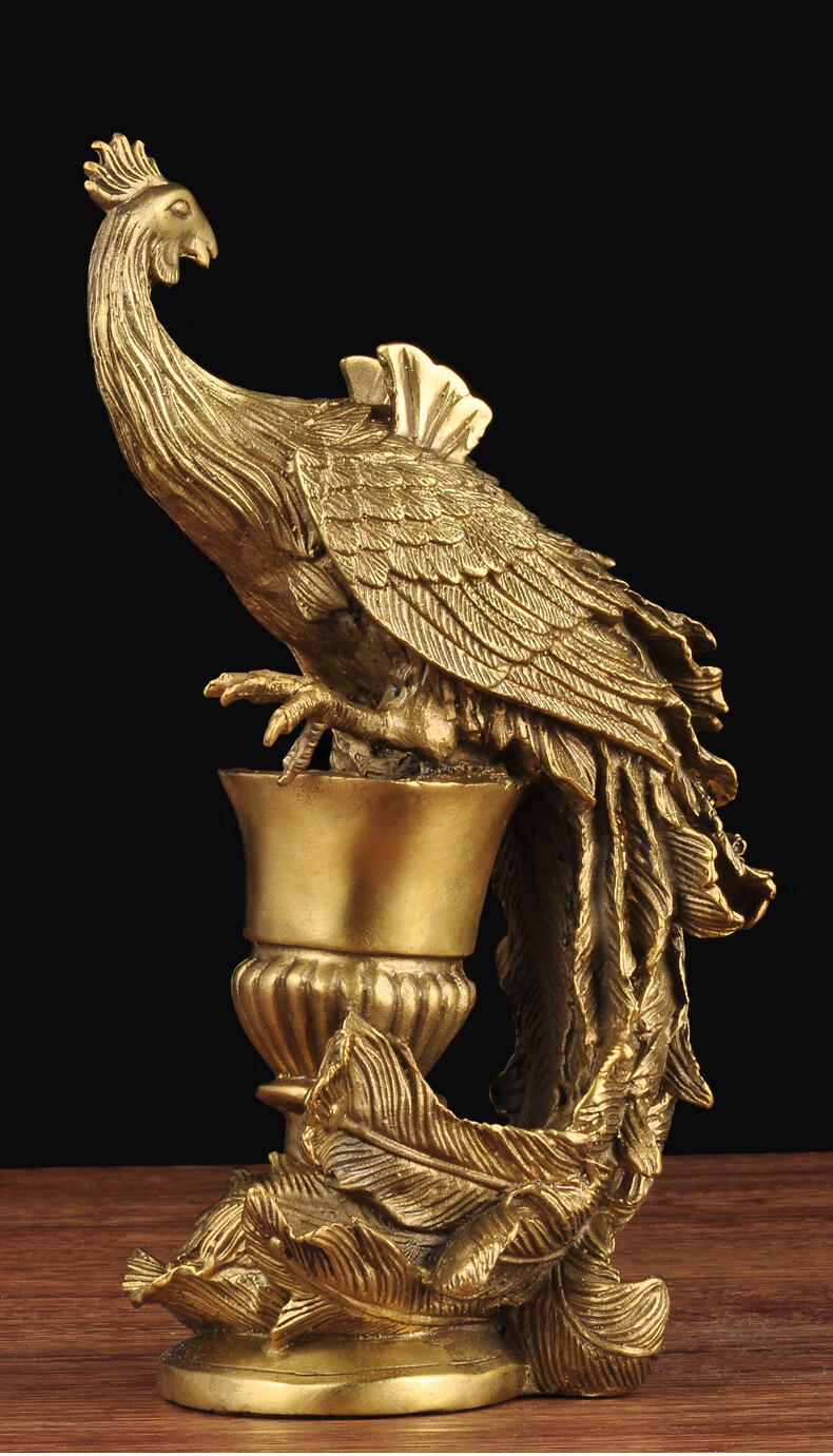 全铜凤凰摆件工艺品结婚礼物家居客厅酒柜玄关装饰品办公室桌摆设1尺