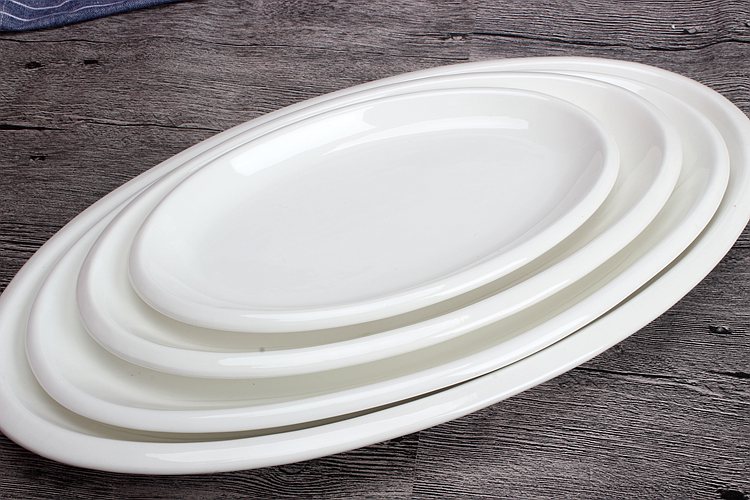 鱼盘椭圆形饭店餐厅厚边鱼盘装鱼盘子家用陶瓷大号鱼碟子10英寸鱼盘