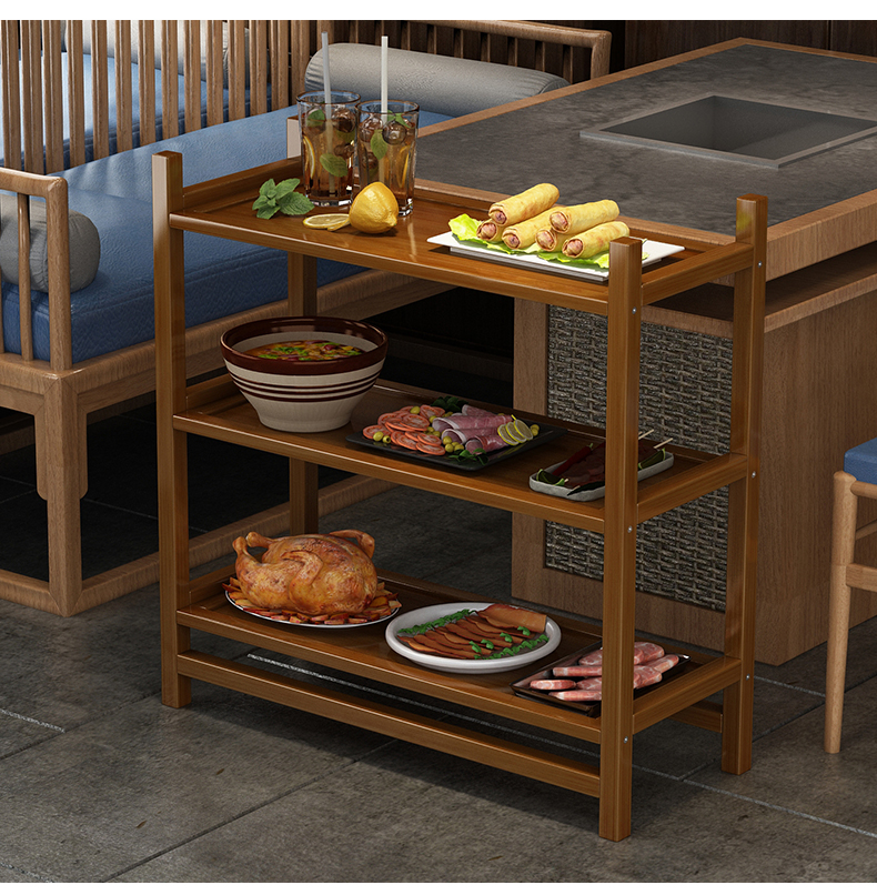 火锅餐架多层火锅店专用厨房放菜品层架饭店商用摆蔬菜盘实木置物架子