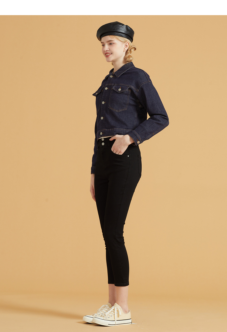 eland衣恋女装秋季款帅气甜酷时尚简约舒适短款牛仔夹克外套女浅牛仔