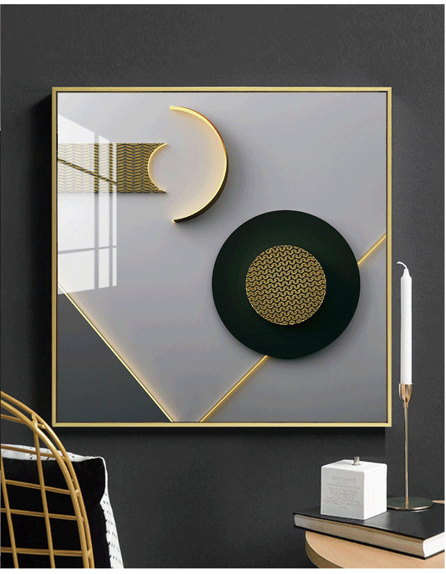 现代简约玄关装饰画轻奢玄关正方形挂画抽象金箔几何方块酒店壁画图案