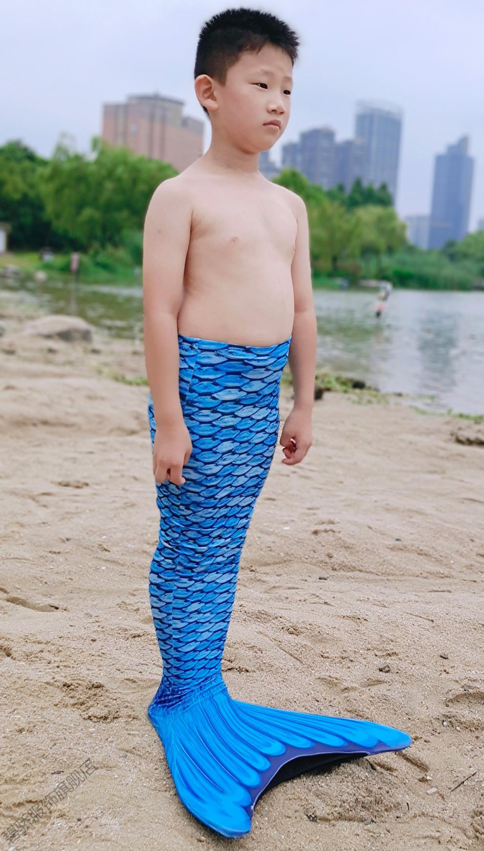 男生的美人鱼尾巴男童男孩泳衣泳装服装衣服儿童人鱼拍照道具f女孩三