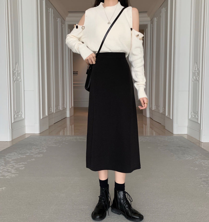 半身裙秋冬女西装长裙2021秋季高腰a字裙中长款黑色l建议腰围72厘米
