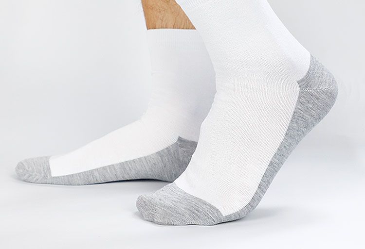 白袜男士薄棉袜灰底白袜子中筒春秋冬透气吸汗百搭5白色5灰底10双装