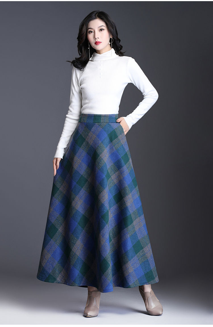 秋冬季半身裙女毛呢格子半身裙女秋冬长裙大摆裙显瘦字裙长款加厚冬裙