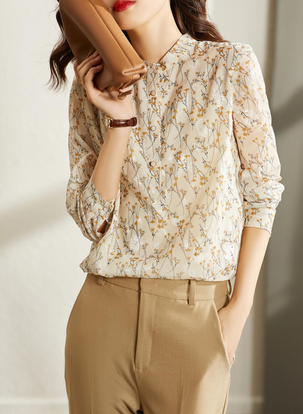 梵希蔓碎花衬衫女设计感小众新款2021年温柔高雅洋气时尚长袖上衣 f9