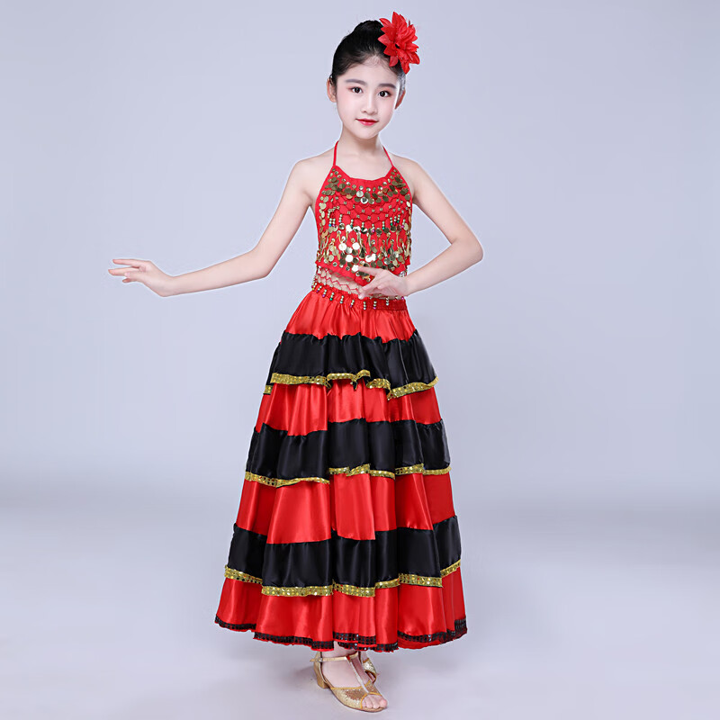 儿童西班牙斗牛士演出服男女童现舞蹈大摆裙幼儿斗牛服表演服装 720度