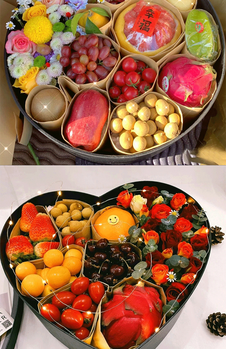 抖音同款大水果鲜花礼盒空盒入冬四件套圆形方形绸质爱心形花盒 绸缎