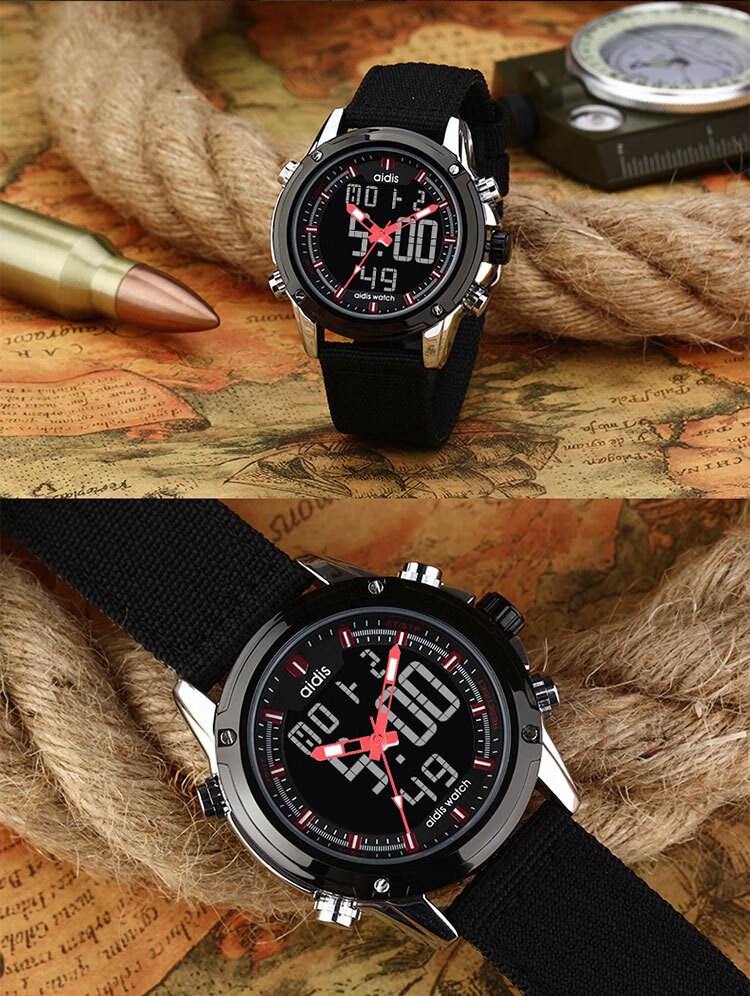 爱迪时多功能战狼电子手表男士双显防水夜光户外运动穿越纪念手表 黑