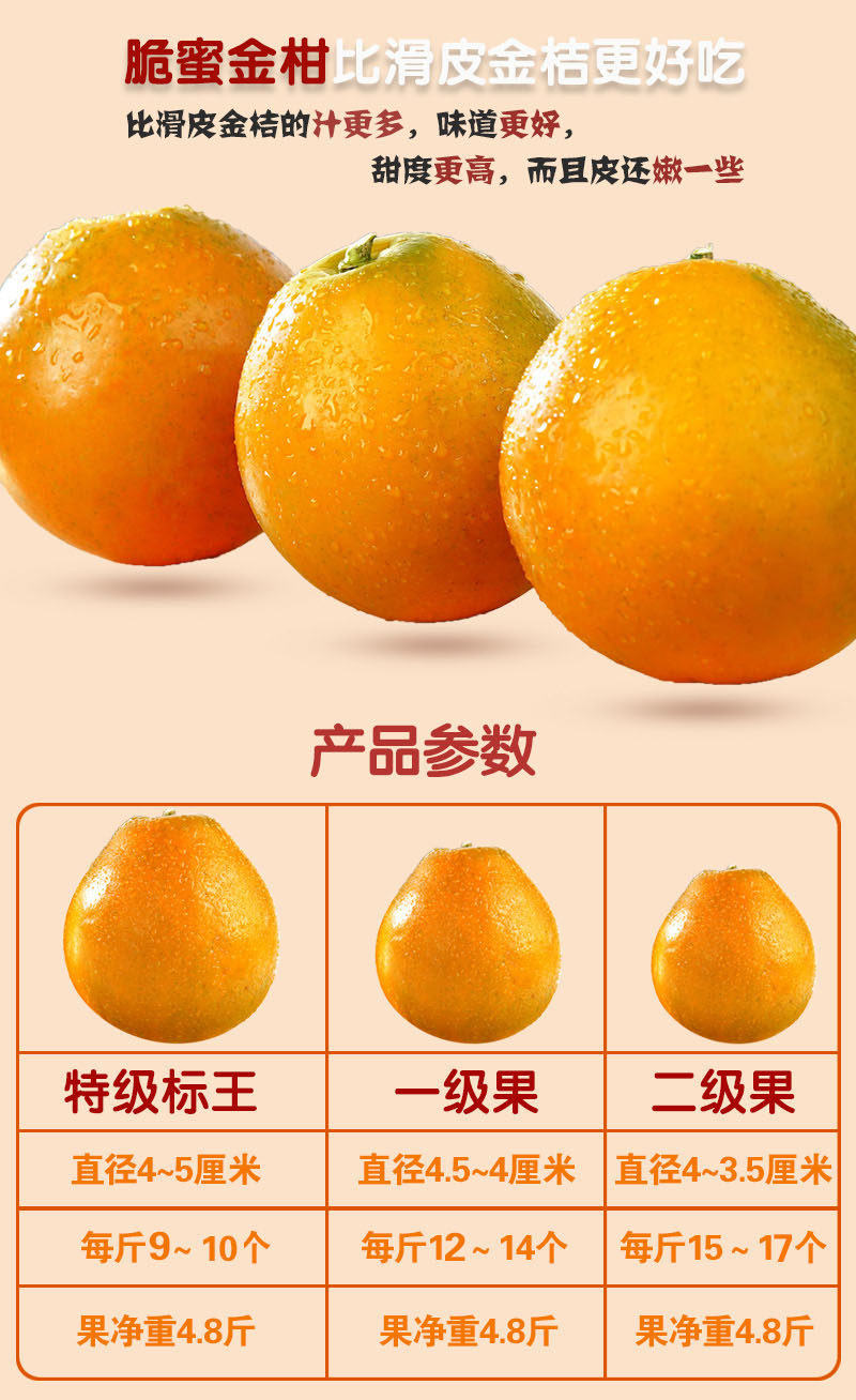 广西脆蜜金柑新鲜融安滑皮脆皮金桔特大果5斤脆甜糖心金桔桔子礼盒装
