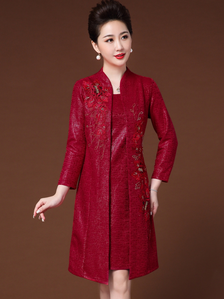 结婚礼服妈妈装两件套春秋参加女儿礼连衣裙大码装喜婆婆婚宴装套装裙