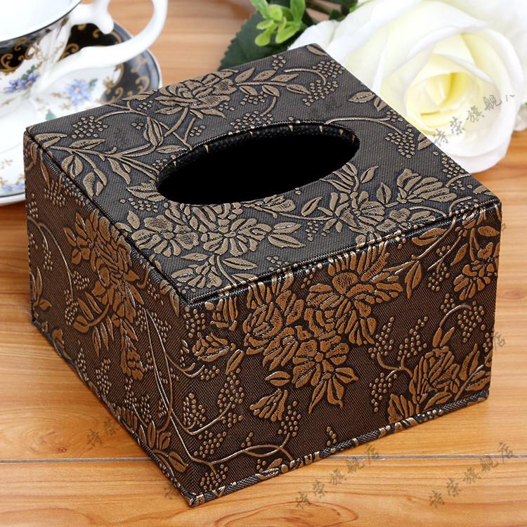 酒店餐桌纸巾盒 两个酒店商用快餐厅皮革方形纸巾盒欧式木制防水纸抽