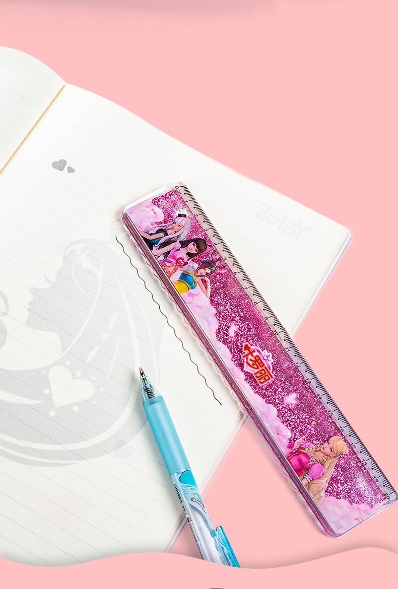 叶罗丽流沙直尺 麦和卡通透明少女心可爱小学生用入油塑料20cm带波浪