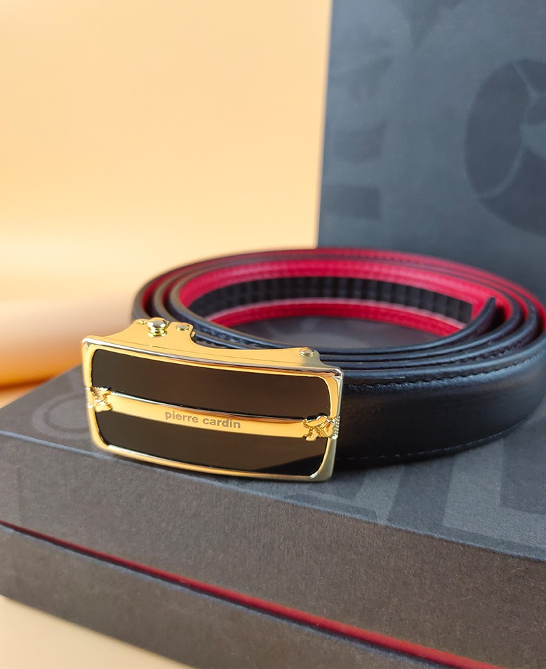 皮尔卡丹pierrecardin红皮带女真皮年轻人女士百搭本命年鸿运新款简约