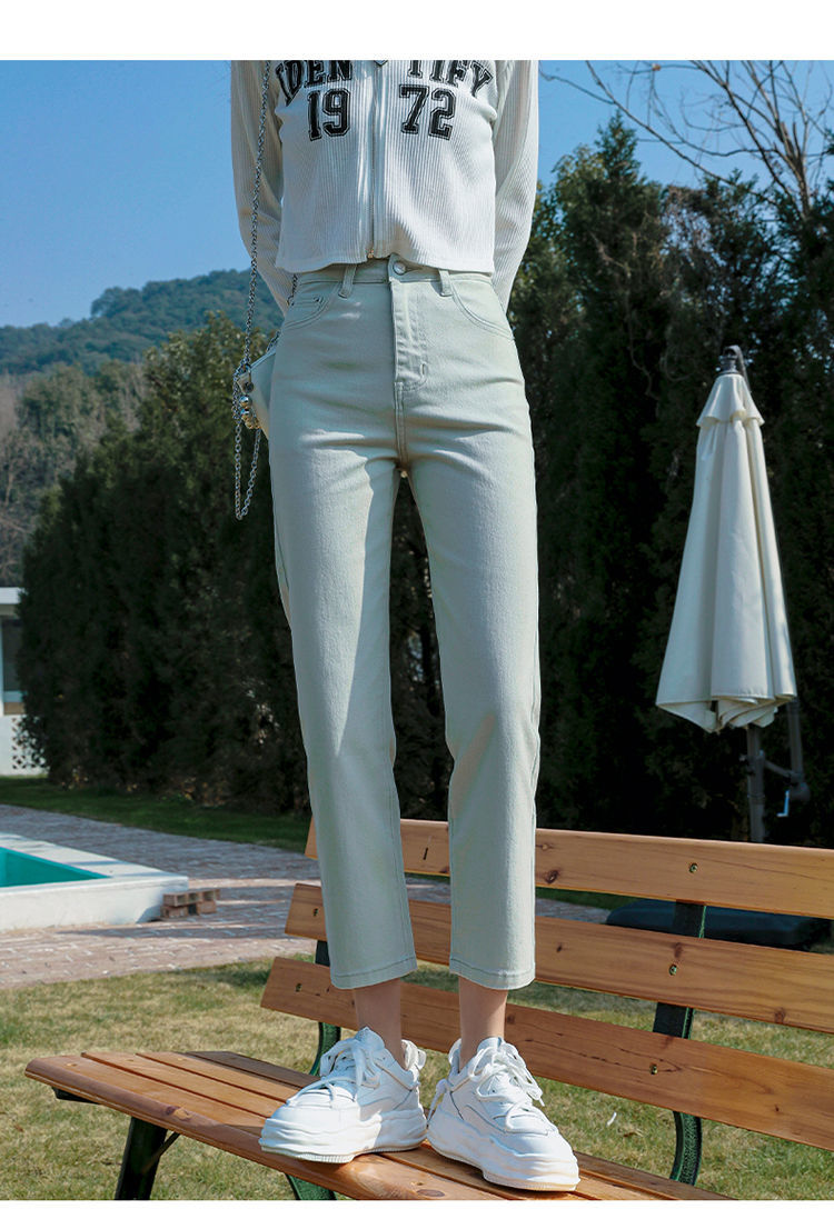 烟管裤女小个子夏款吸烟裤女粉色2022新款高腰显瘦休闲时尚直筒冰凝绿