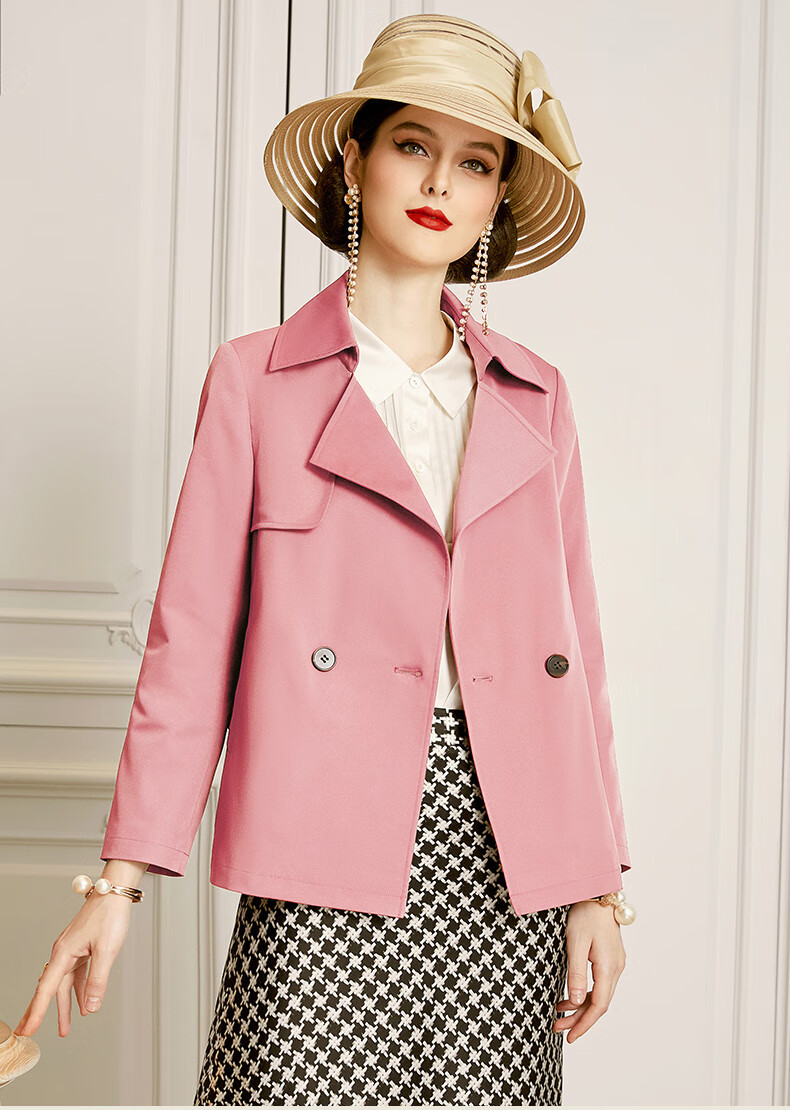 欧黎蔓2021秋季新款韩版粉色精品风衣外套女中长款宽松流行薄外衣小