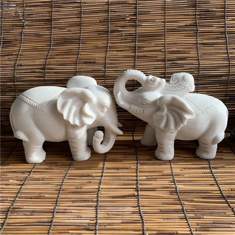 石雕大象风水青石汉白玉大理石晚霞红工艺品石头小象 青石长23cm鼻子