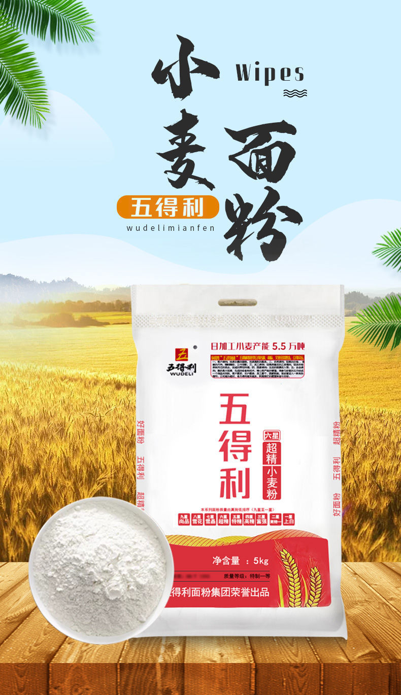 五得利六星超精面粉10斤家用高筋小麦粉包子饺子面条通用面粉10斤2袋