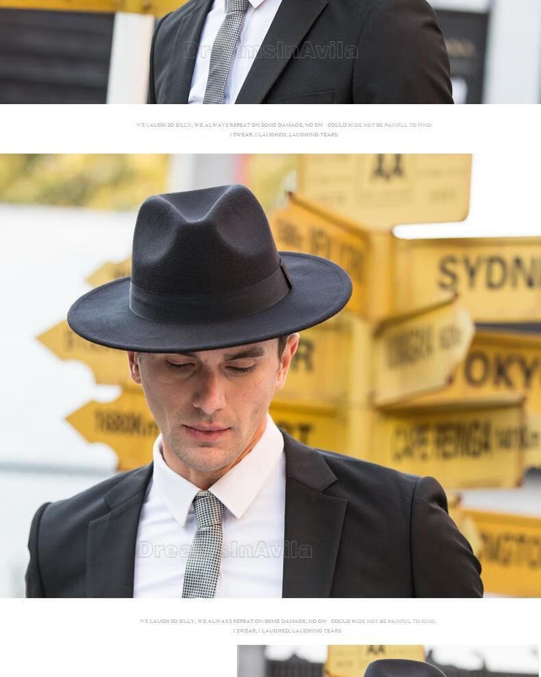 xpmr新品男绅士风格帽子上海滩帽子男士秋冬大沿毛呢礼帽韩版女复古