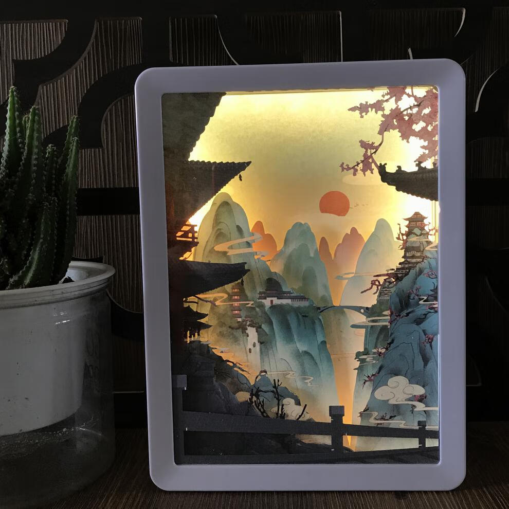 3d立体光影纸雕灯中国风创意剪影纸艺术手工小夜灯七夕情人节礼物蓬莱
