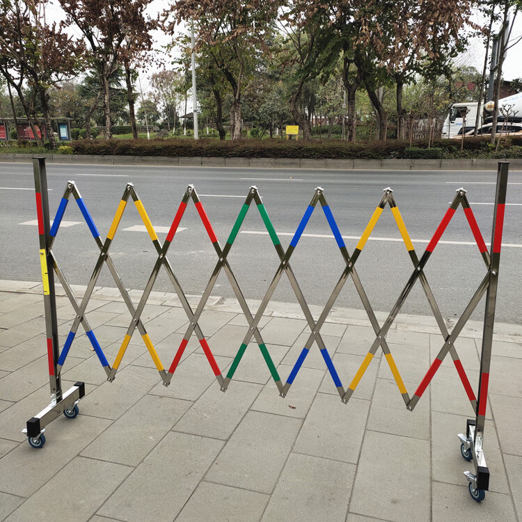 可移动不锈钢伸缩围栏户外施工警戒隔离栏学校可推拉活动防护栅栏