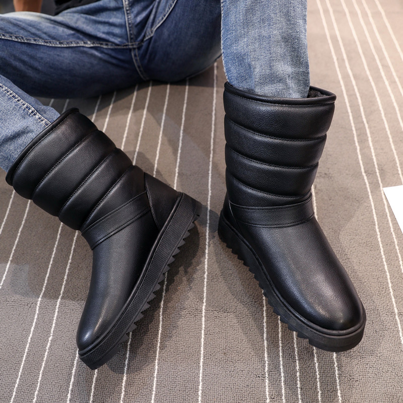 雪地靴长桶冬靴冬季棉靴加绒男防寒保暖高靴加厚棉鞋男套脚黑色44