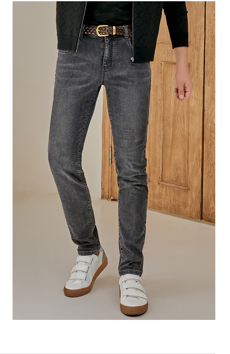迪柯尼牛仔裤2021冬新款黑色水洗牛仔裤时尚百搭中腰直筒牛仔裤锡灰
