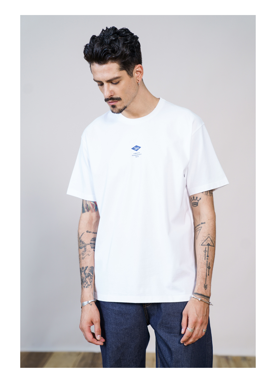 simwood简木男装【宽松版型】秋季新款三本针重磅印花短袖t恤男sk