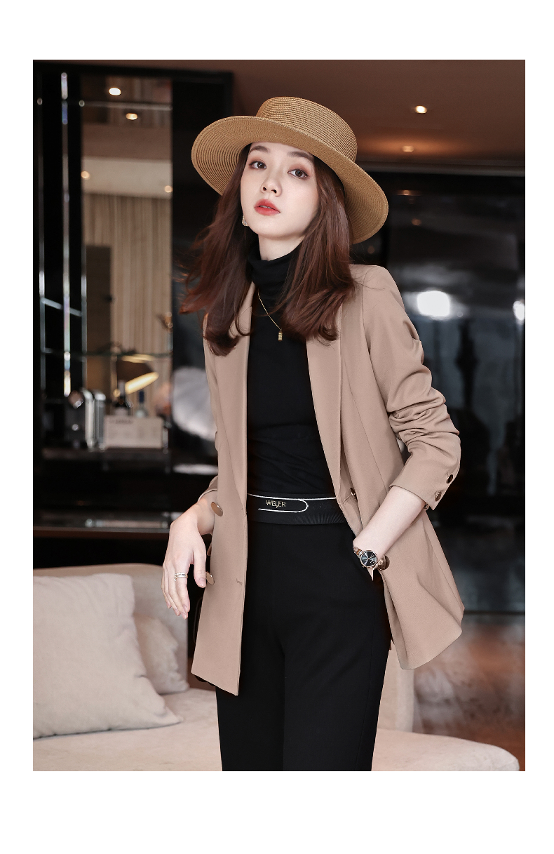 秦菲杏色西装外套女秋冬2021新款韩版百搭减龄气质显瘦高级感大码时尚