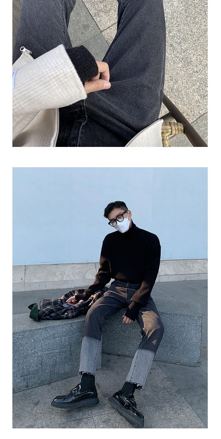 都练jt轻熟穿搭牛仔裤男直筒宽松2021春秋季新款拼色裤子百搭休闲裤