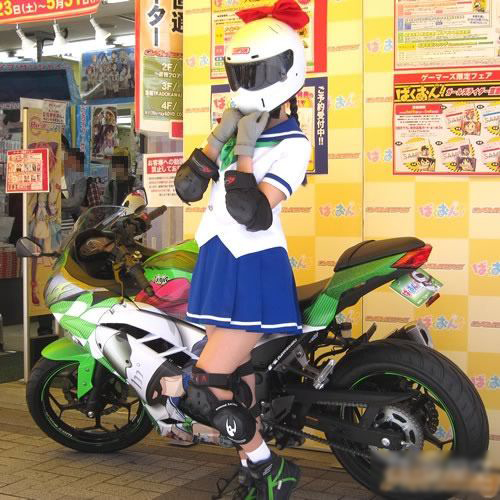 来梦学姐同款蝴蝶结头盔不要压弯川崎爆音少女cosplay电动摩托车