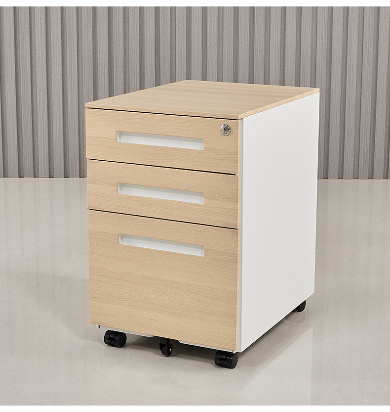 钢制活动柜办公桌下柜移动文件柜矮柜带锁三抽屉储物柜挂捞收纳圆弧三