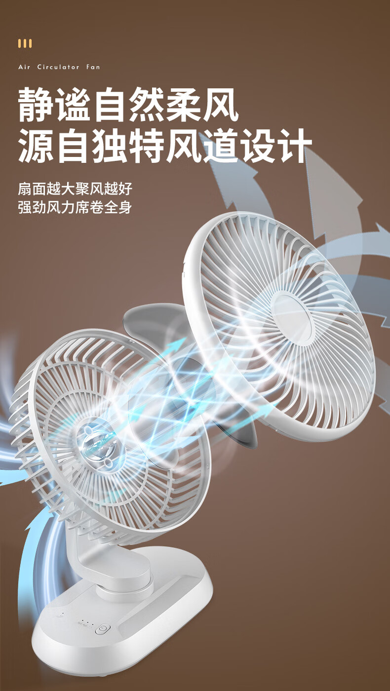 5，對伴2024新款多功能循環扇大風力可搖頭桌麪電風扇usb充電便攜式掛扇 白色【充電-搖頭款】 HX-288 風扇