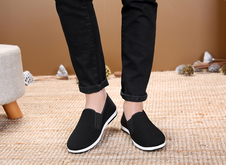 传统老北京布鞋男款圆口中老年老头鞋休闲剪刀口黑布鞋功夫老汗鞋黑底