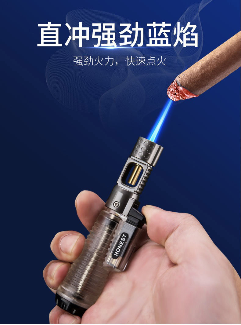 百诚打火机创意喷火枪防风充气点火器蓝焰艾灸点香户外烧烤小焊枪白色