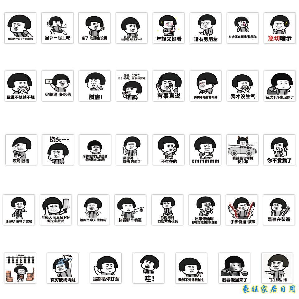 熊猫头贴纸120张不重复熊猫头蘑菇头贴纸表情包可爱内涵搞笑素材贴画