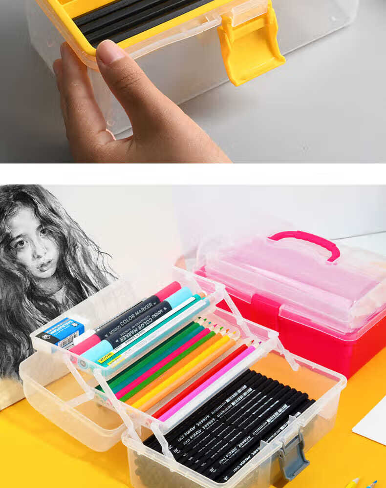素描铅笔盒美术生专用大容量画画工具收纳箱双层三层多层绘画塑料8寸