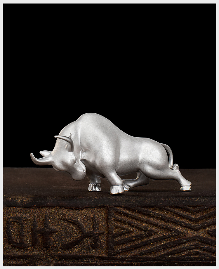 狮子头茶玩牛转乾坤茶宠摆件精品银999财可养创意茶台装饰做旧款80克